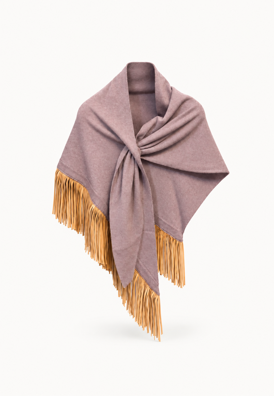 Anina Triangolo Ash Pink cashmere scarf with goat suede leather fringes