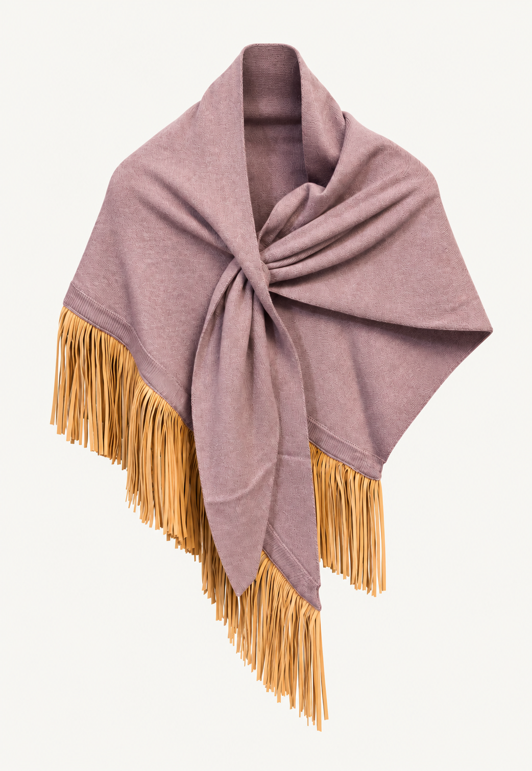 Anina Triangolo Ash Pink cashmere scarf with goat suede leather fringes