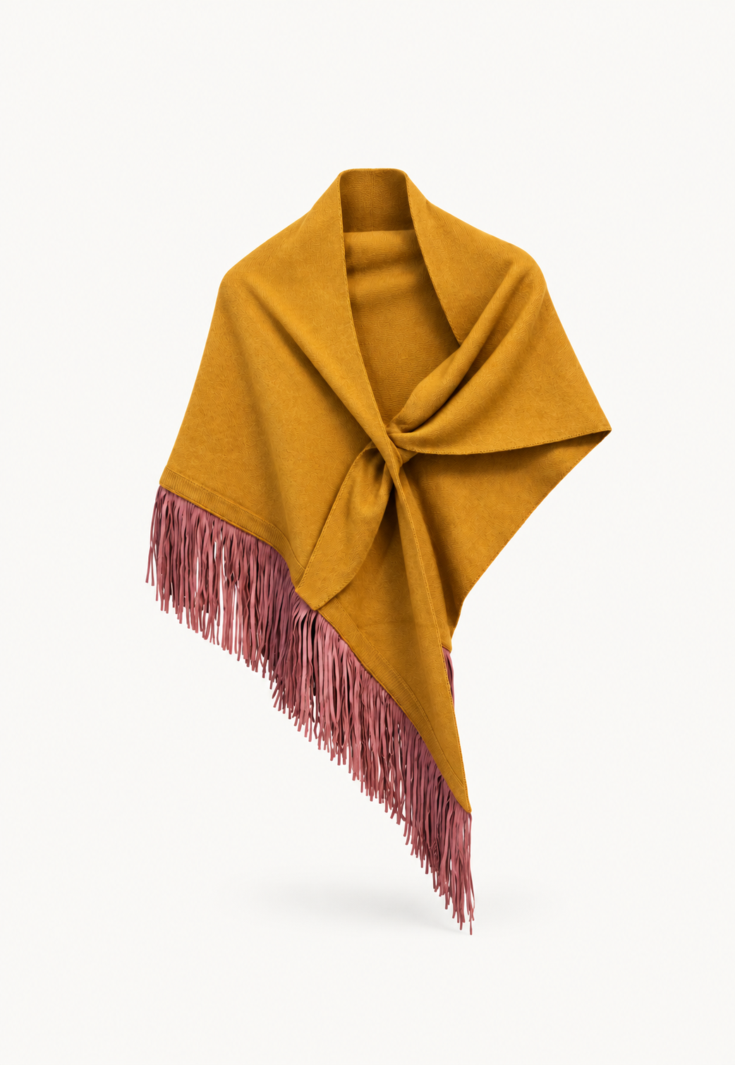 Anina Triangolo Gold cashmere scarf with goat suede leather fringes