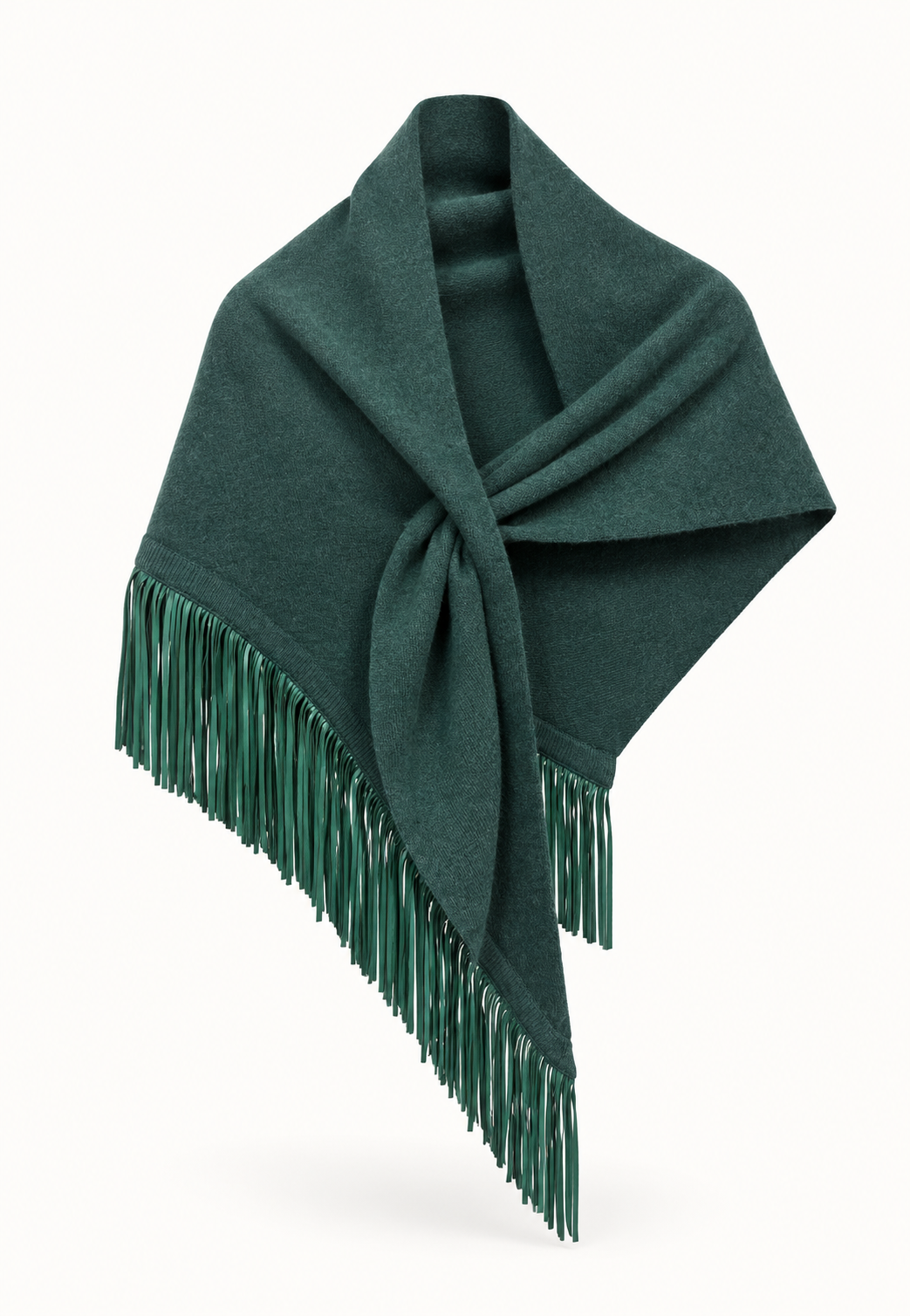 Anina Triangolo Spruce cashmere scarf with goat nappa leather fringes