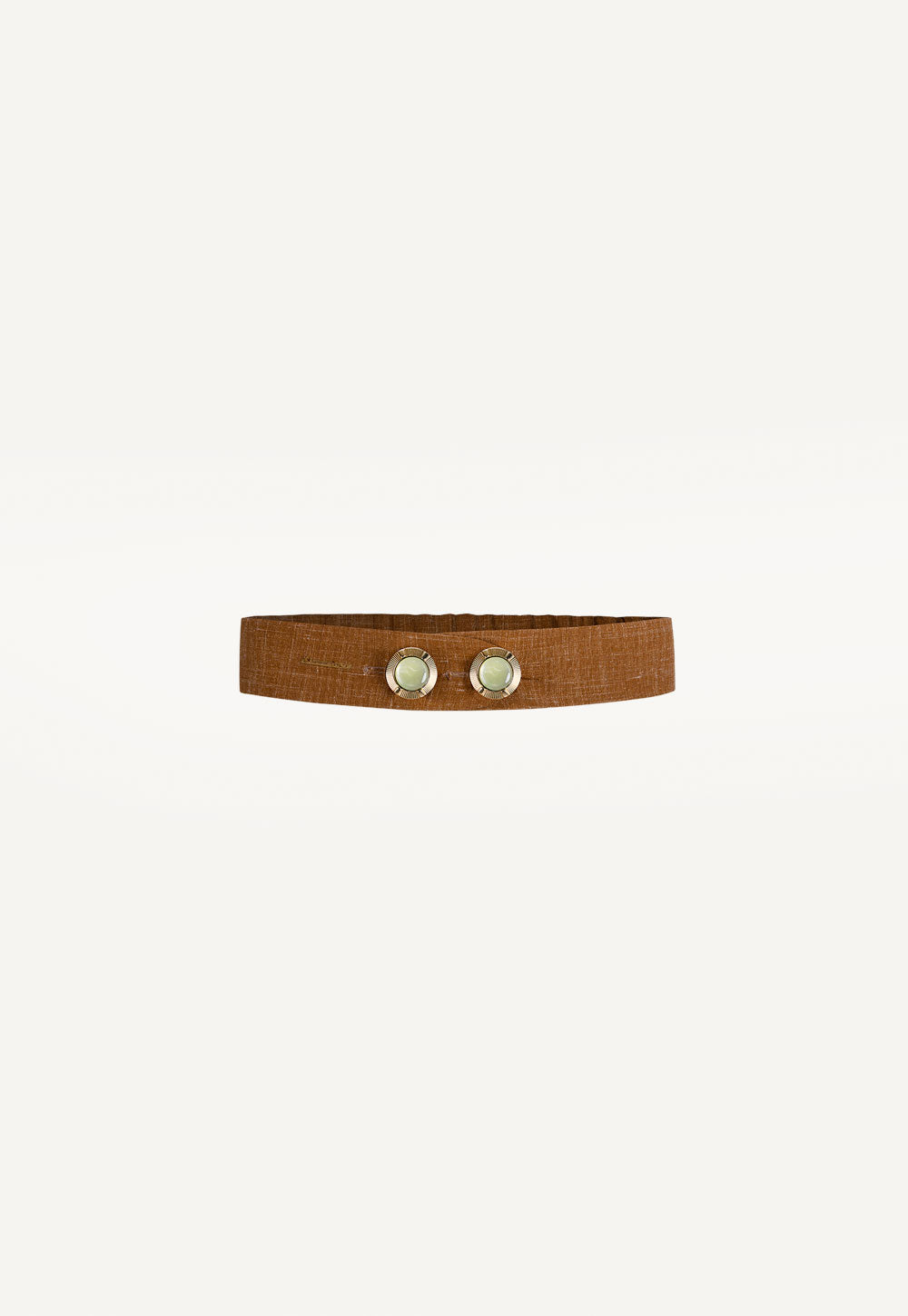 Antonia Zander Gitta belt adjustable wool silk belt in cognac with mother of pearl buttons