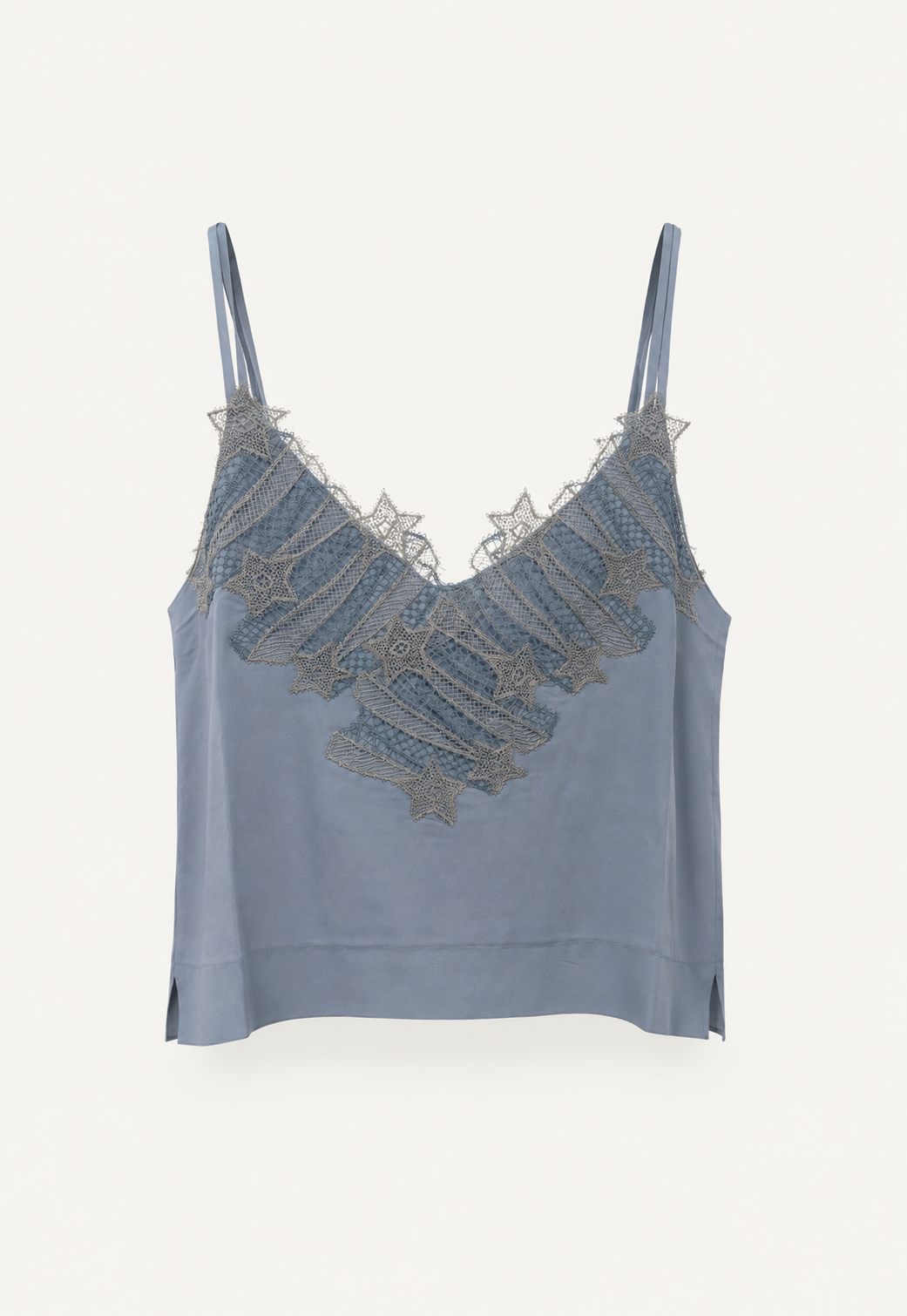 Antonia Zander Indra Top in Dusty Blue acetate-silk satin, front product view.