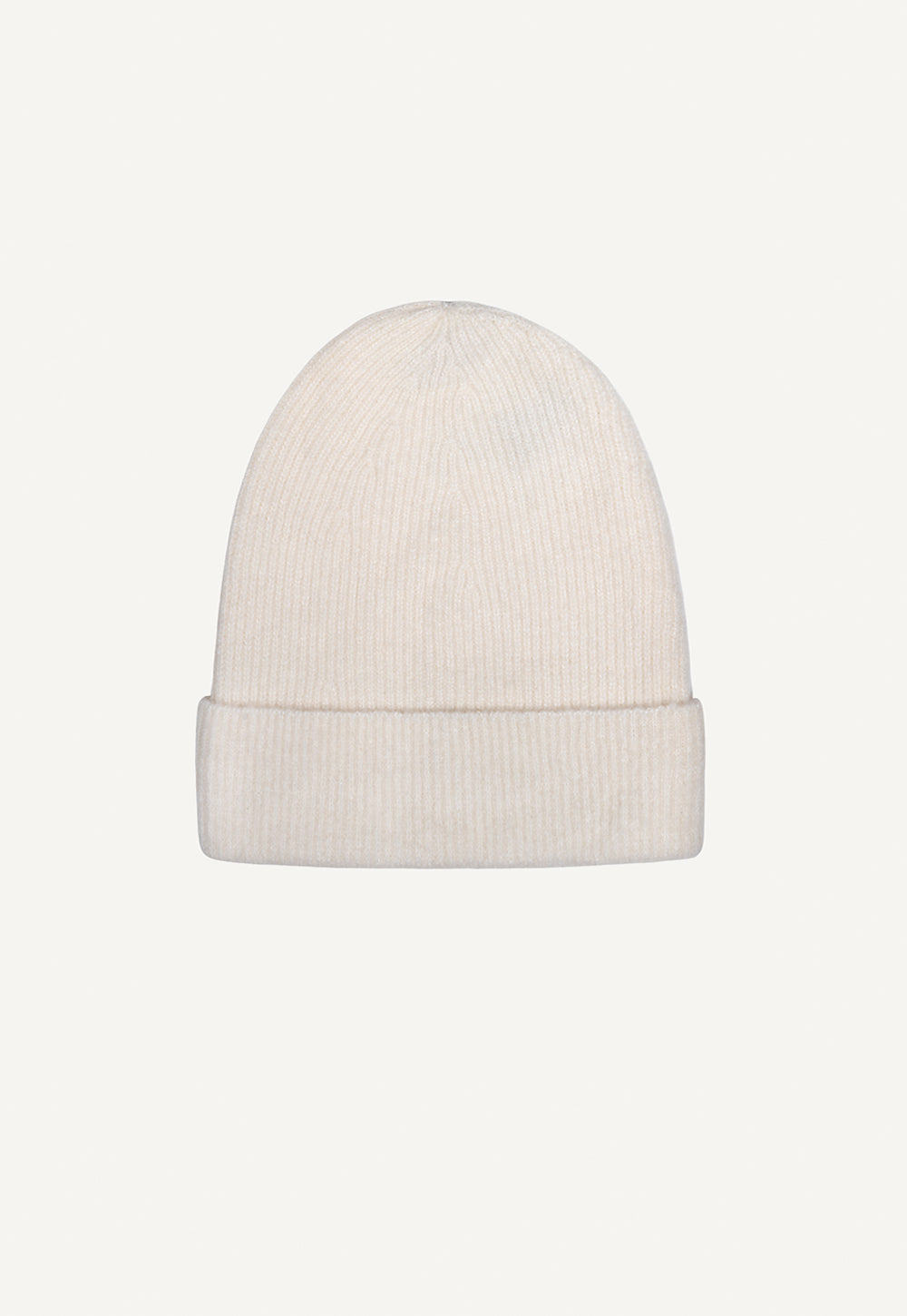 Antonia Zander Nora Beanie in ecru, soft cashmere and silk knit hat with fisherman’s rib trim