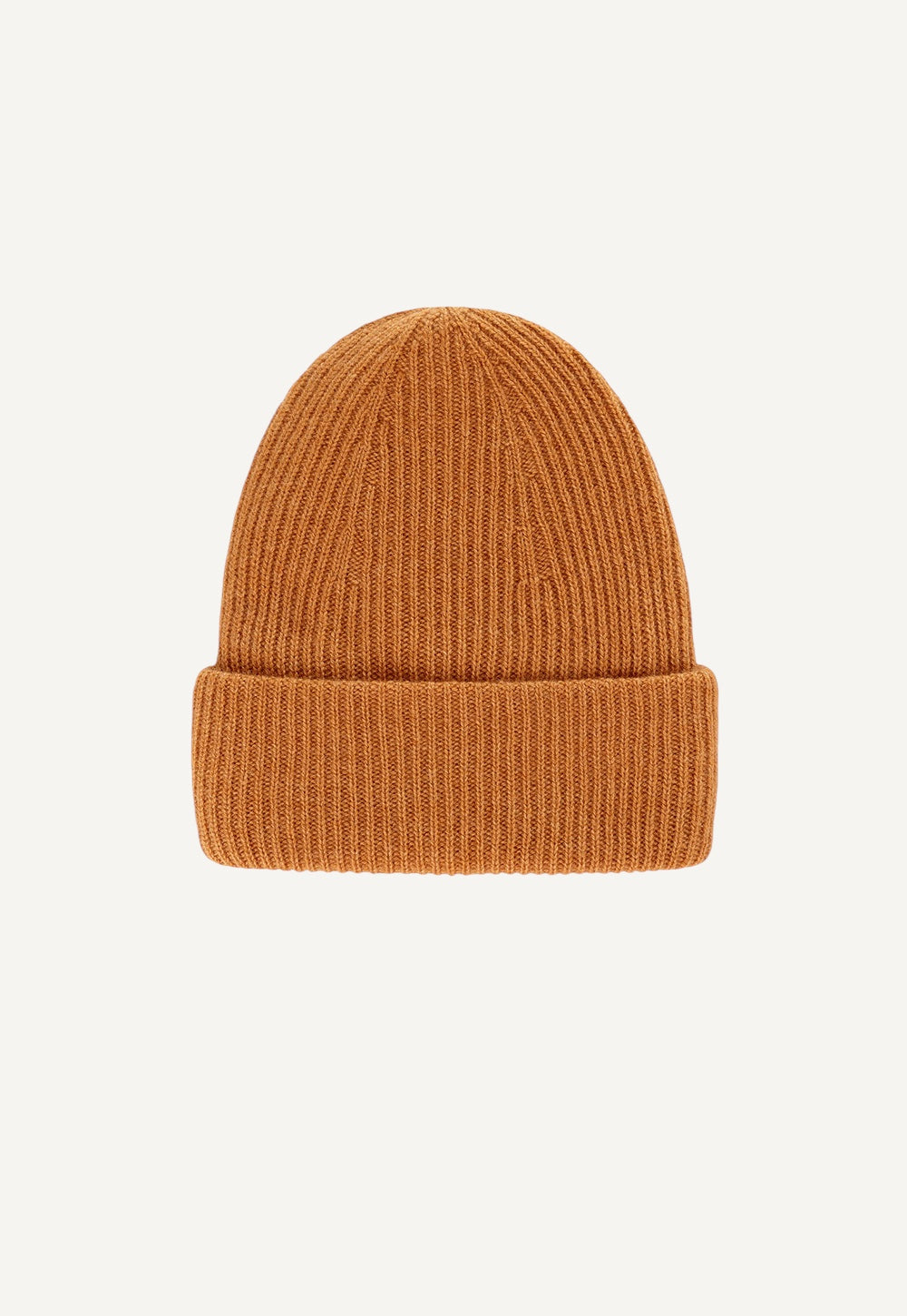 Antonia Zander Pisa Beanie in Copper, a double-layered cashmere hat in fisherman’s rib