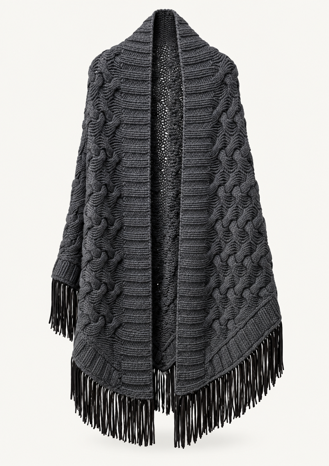 Antonia Zander Stola Camoscio Belle Ombre cashmere wrap with goat suede leather fringes