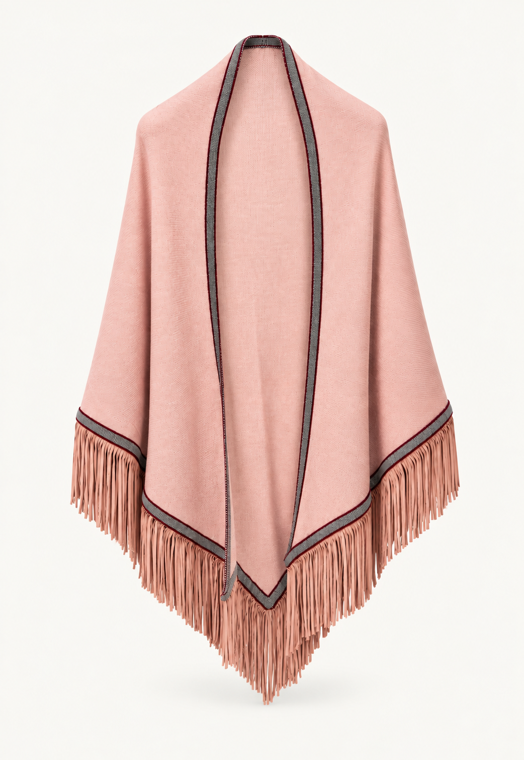 Triangolo Camoscio Antico cashmere scarf with goat suede leather fringes