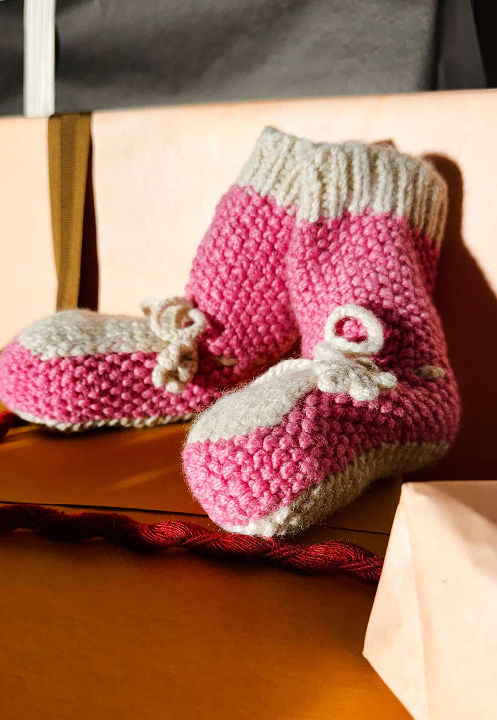 The Handknit Baby Booties Bicolor