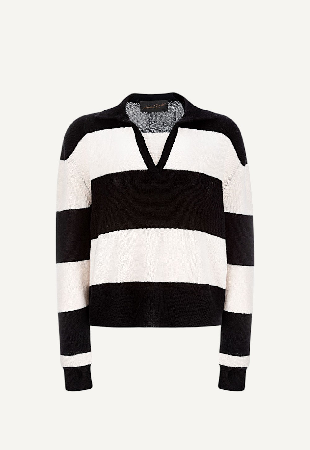 Antonia Zander Alicia Sweater in black and cream knit.