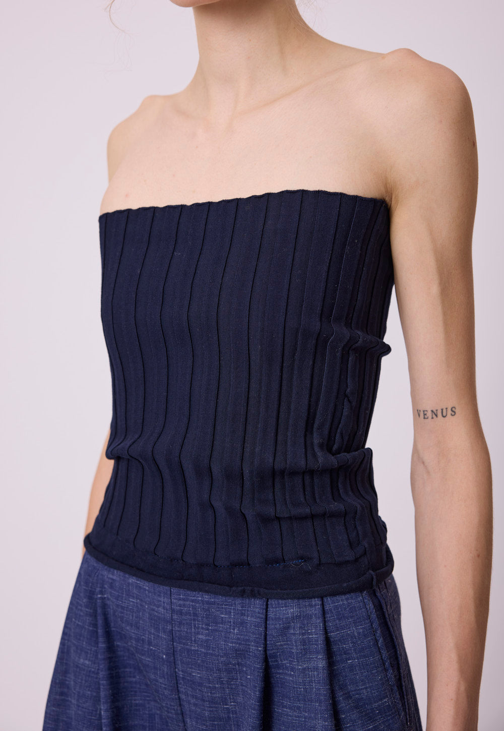 Marina Jumpsuit in navy by Antonia Zander, full look.