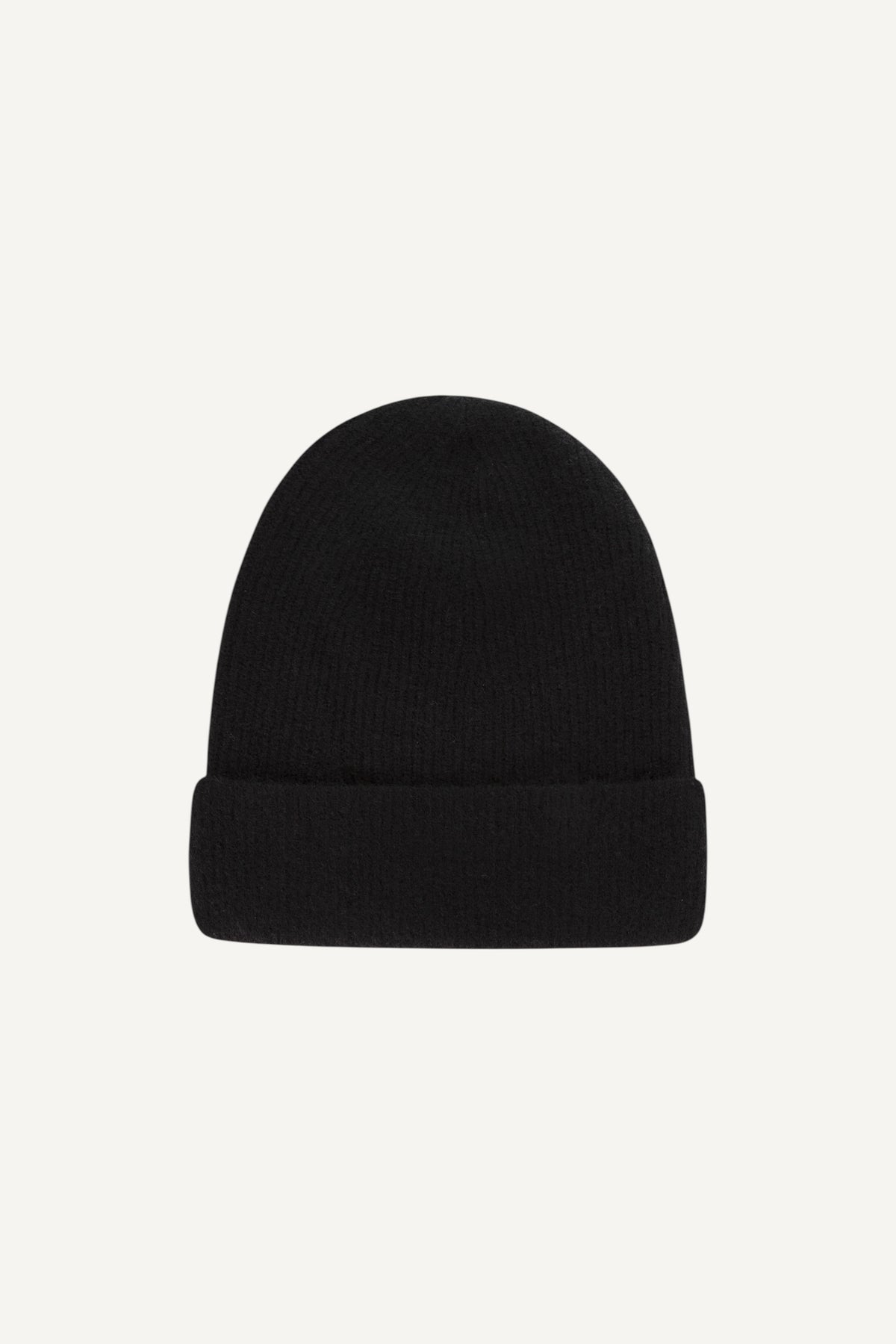 Antonia Zander Nora Beanie in black, soft cashmere and silk knit hat with fisherman’s rib trim