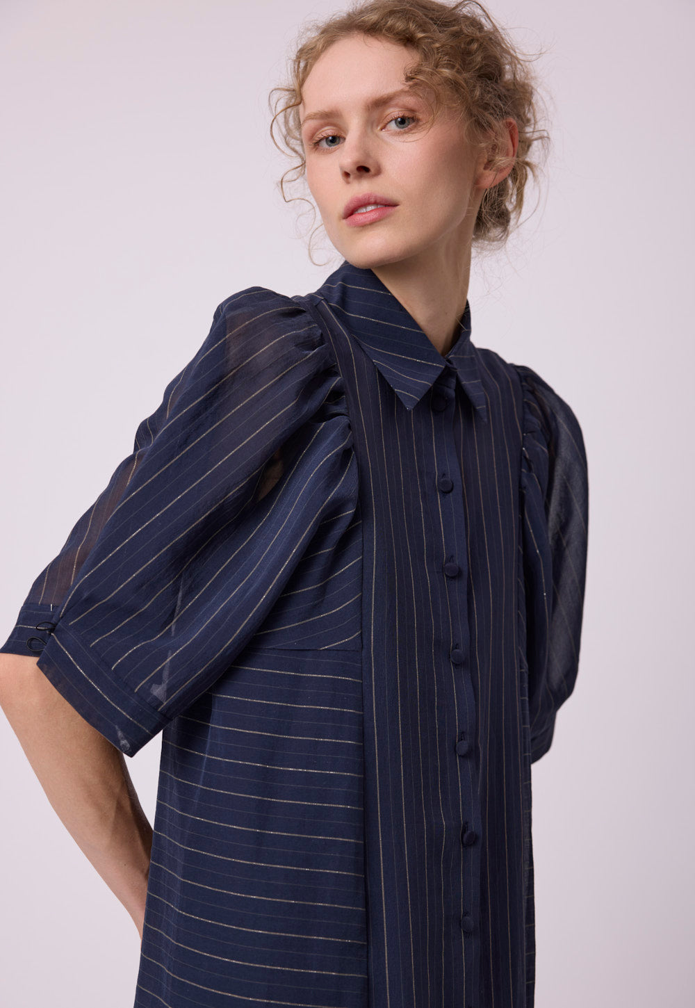 Nora Dress navy blue by Antonia Zander, full look.