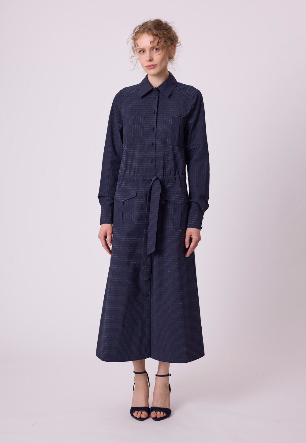 Orsana Dress in navy by Antonia Zander, styled view.