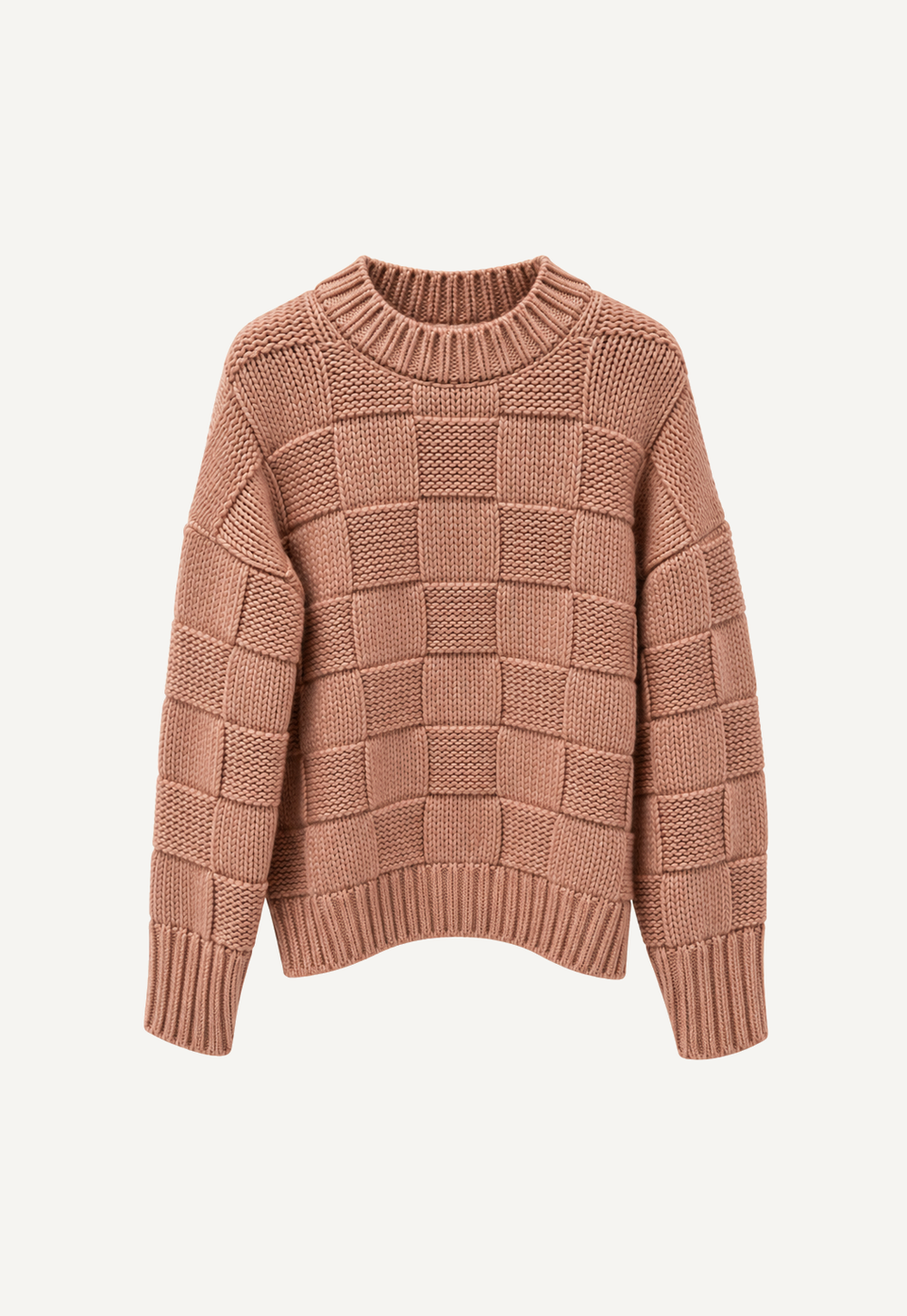 Prilla Sweater Terracotta in cashmere with textured checkerboard knit