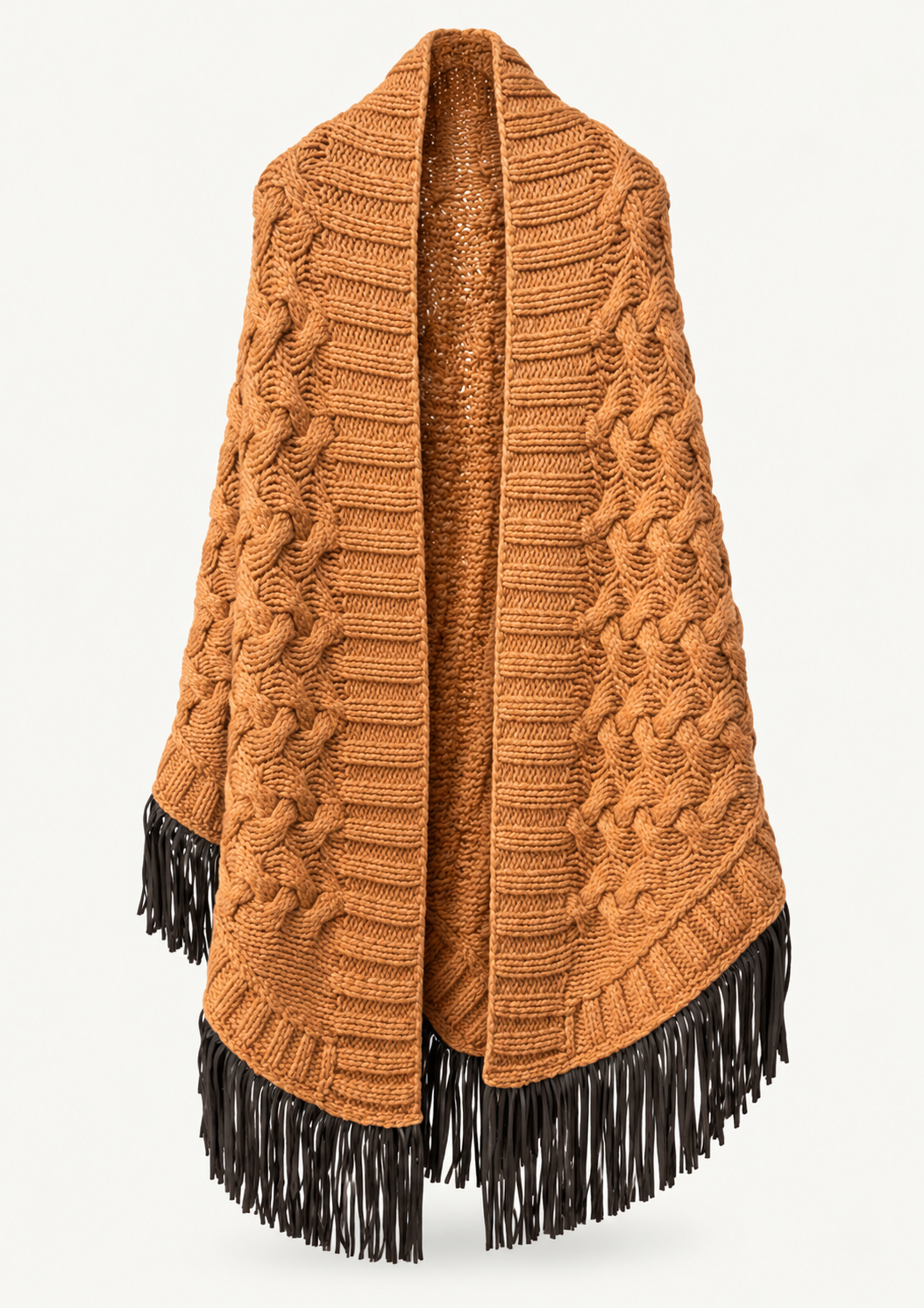 Antonia Zander Stola Camoscio Ceramic cashmere wrap with goat nappa leather fringes