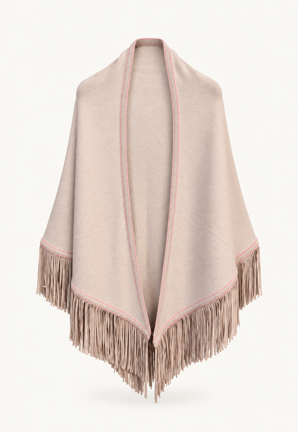 Triangolo Camoscio Haiku cashmere scarf with goat suede leather fringes