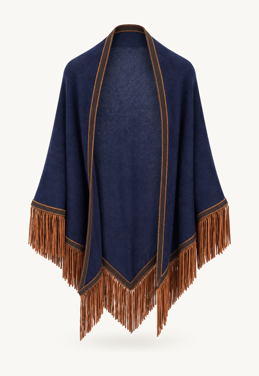 Triangolo Camoscio Neptune cashmere scarf with goat suede leather fringes