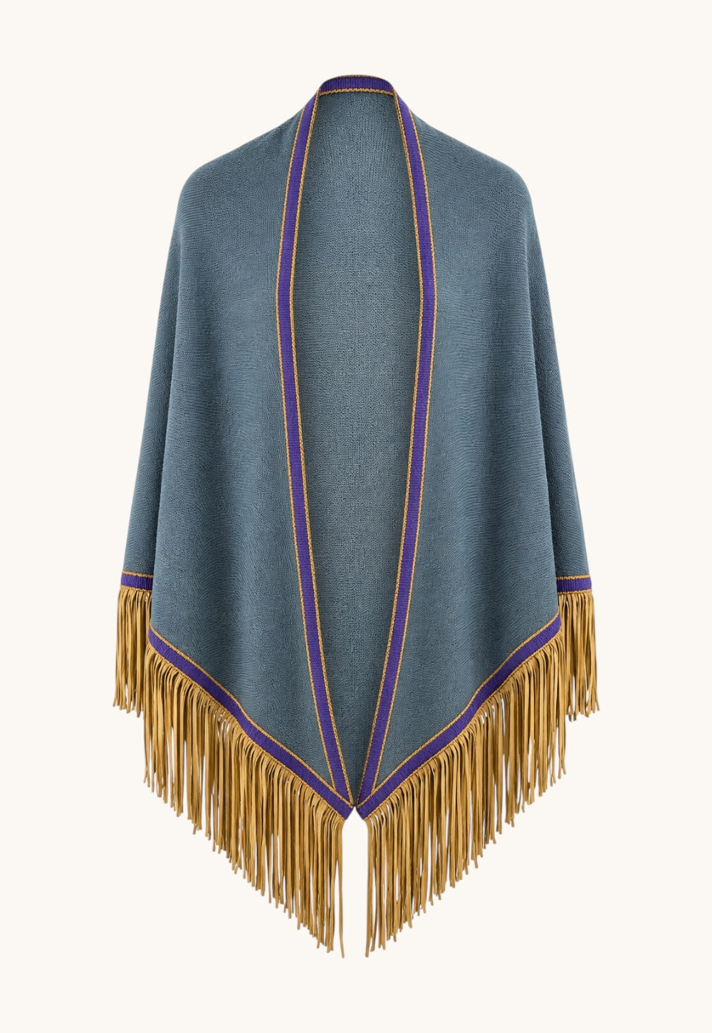 Triangolo Camoscio Norfolk cashmere scarf with goat suede leather fringes