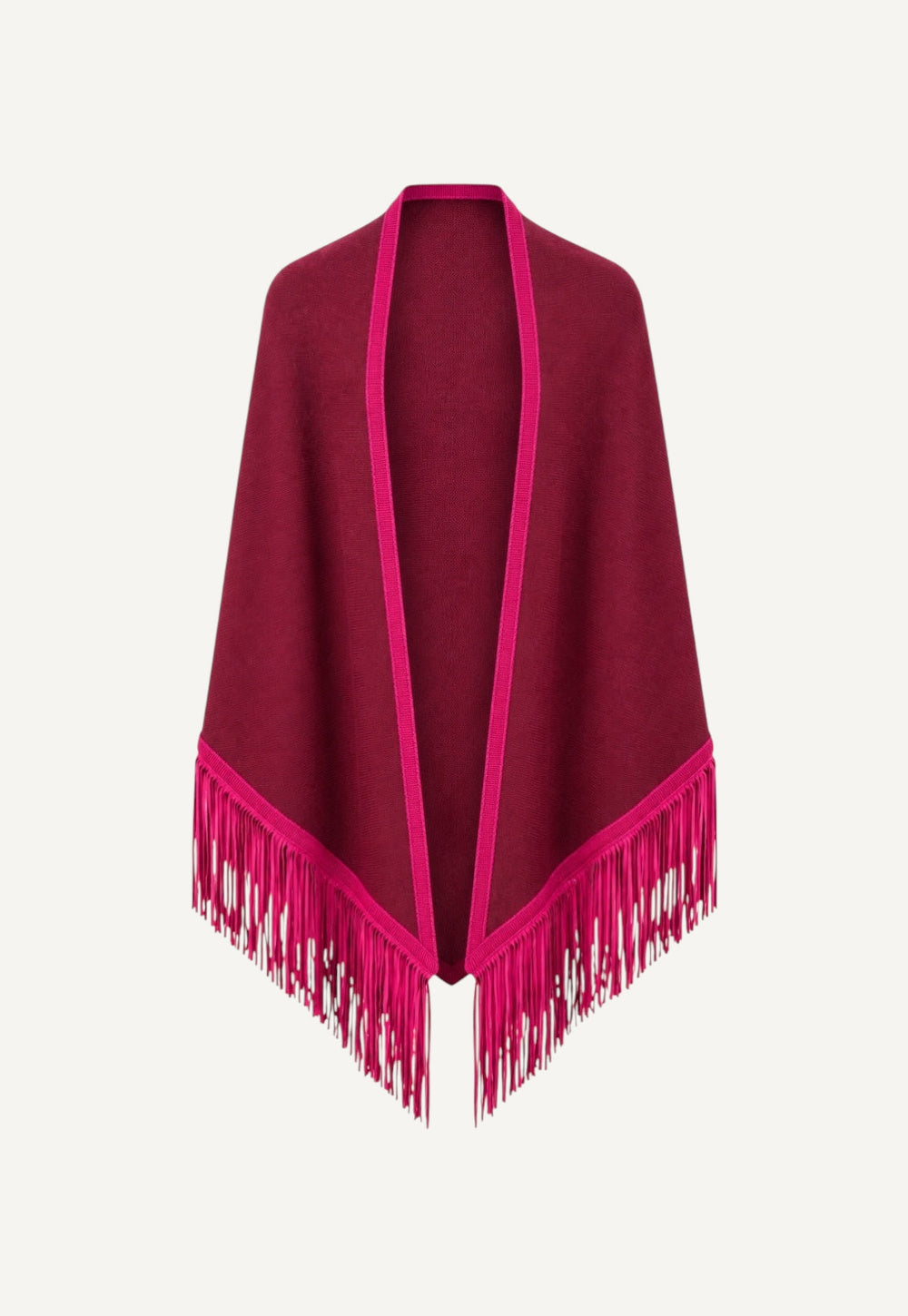 Antonia Zander Triangolo Camoscio – Cashmere triangle shawl in Cuir de Russe with contrasting edge and leather fringe.