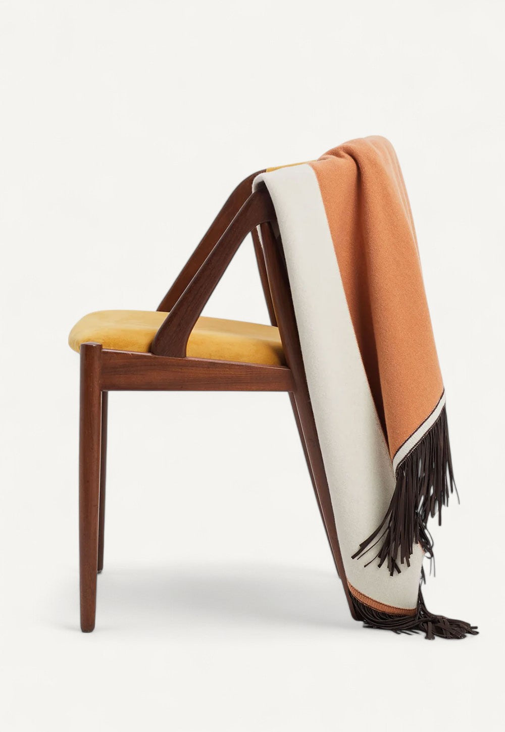 Antonia Zander Triangolo Double double-layer cashmere scarf with leather fringes.