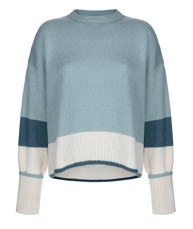 boxy casual cashmere sweater with long sleeves and tricolour design 