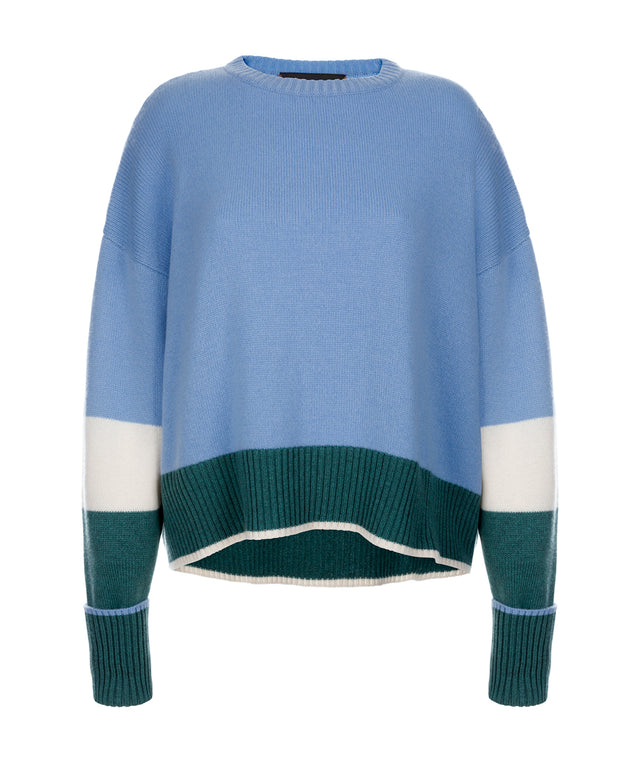 three coloured cashmere sweater with stripe details and overlong sleeves