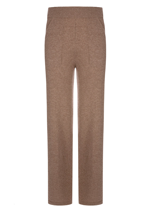mindful luxury cashmere pants with wide and straight legs, pockets and elastic waistband 