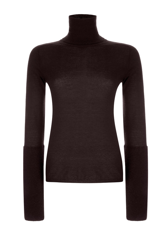 extra fine knit sweater made of cashmere with tight rollneck and contrasting sleeves